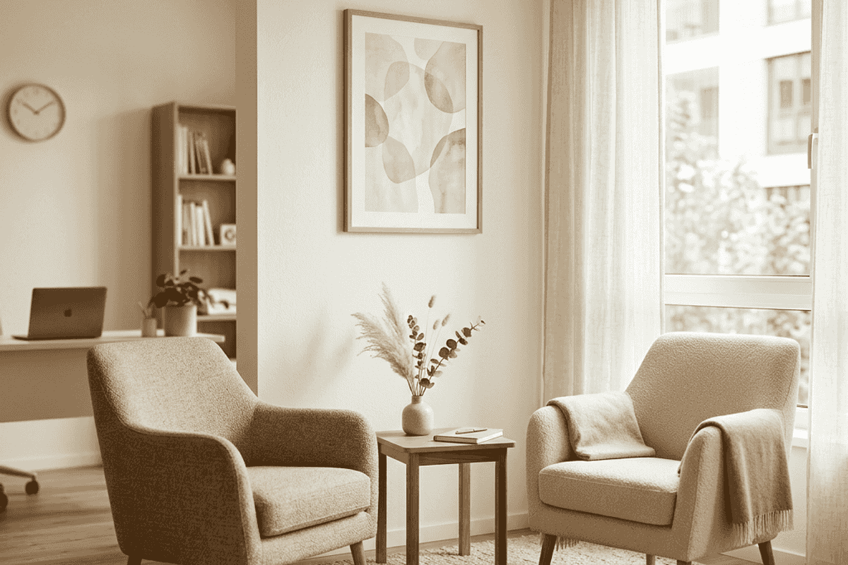 Calm, well-lit consultation room at a Sarasota medical spa with comfortable seating